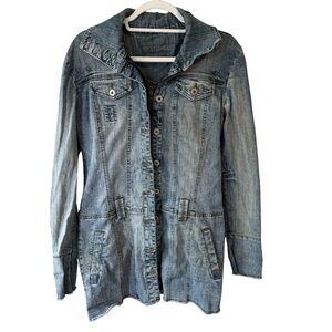 Seductions Y2K Dirty Blue Denim Distressed Dress Jacket for Women Size M Retro